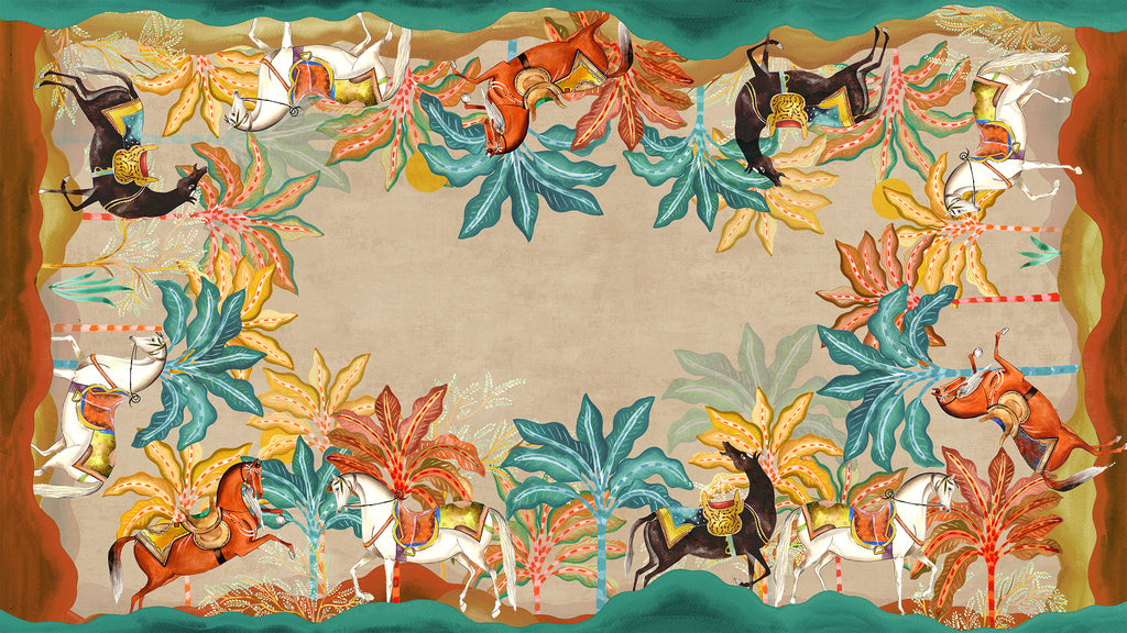 Equis tablecloth premium linen in 180x270 cm with digitally printed decorative design