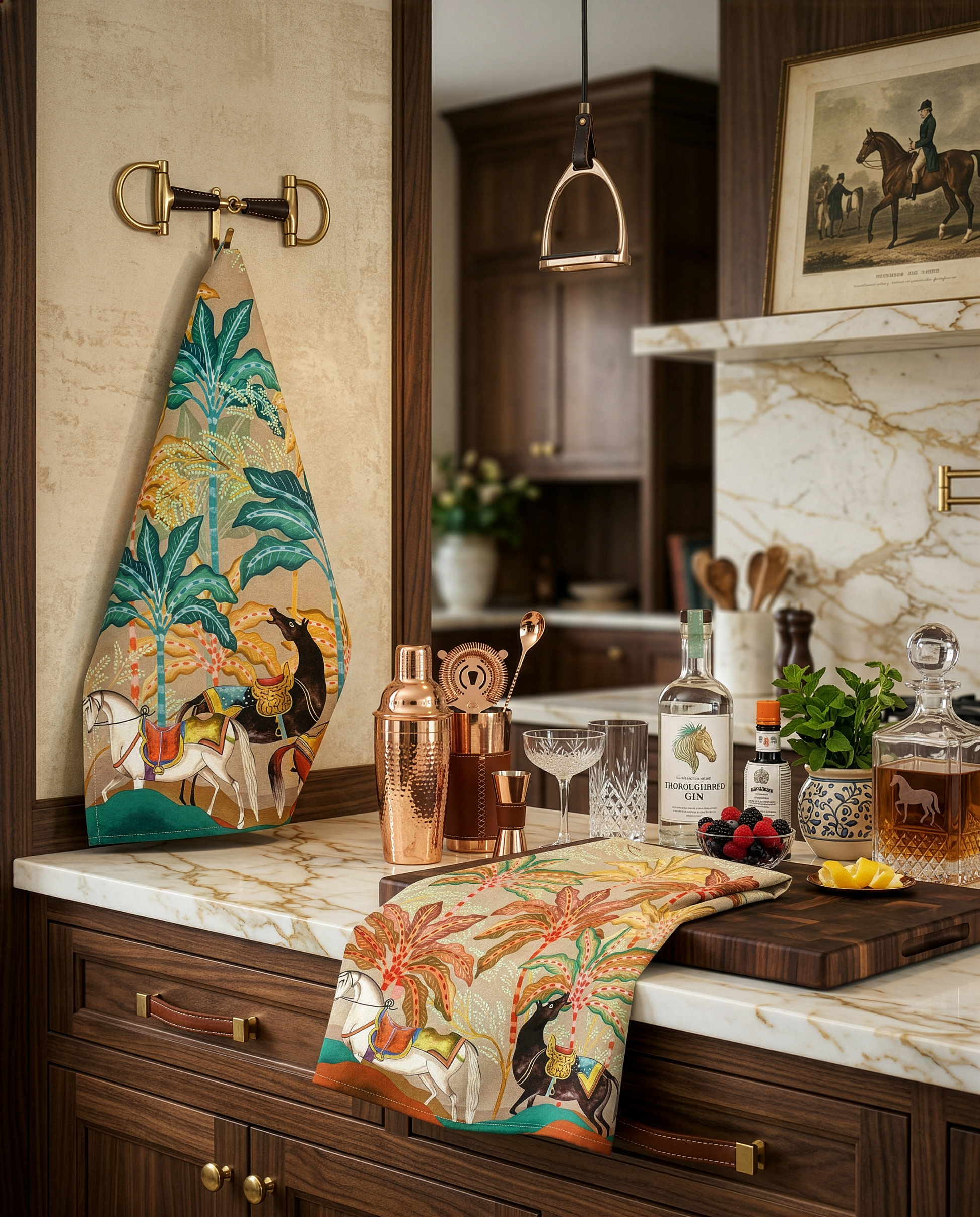 Equis kitchen towels in Premium Linen with digitally printed design, image 1