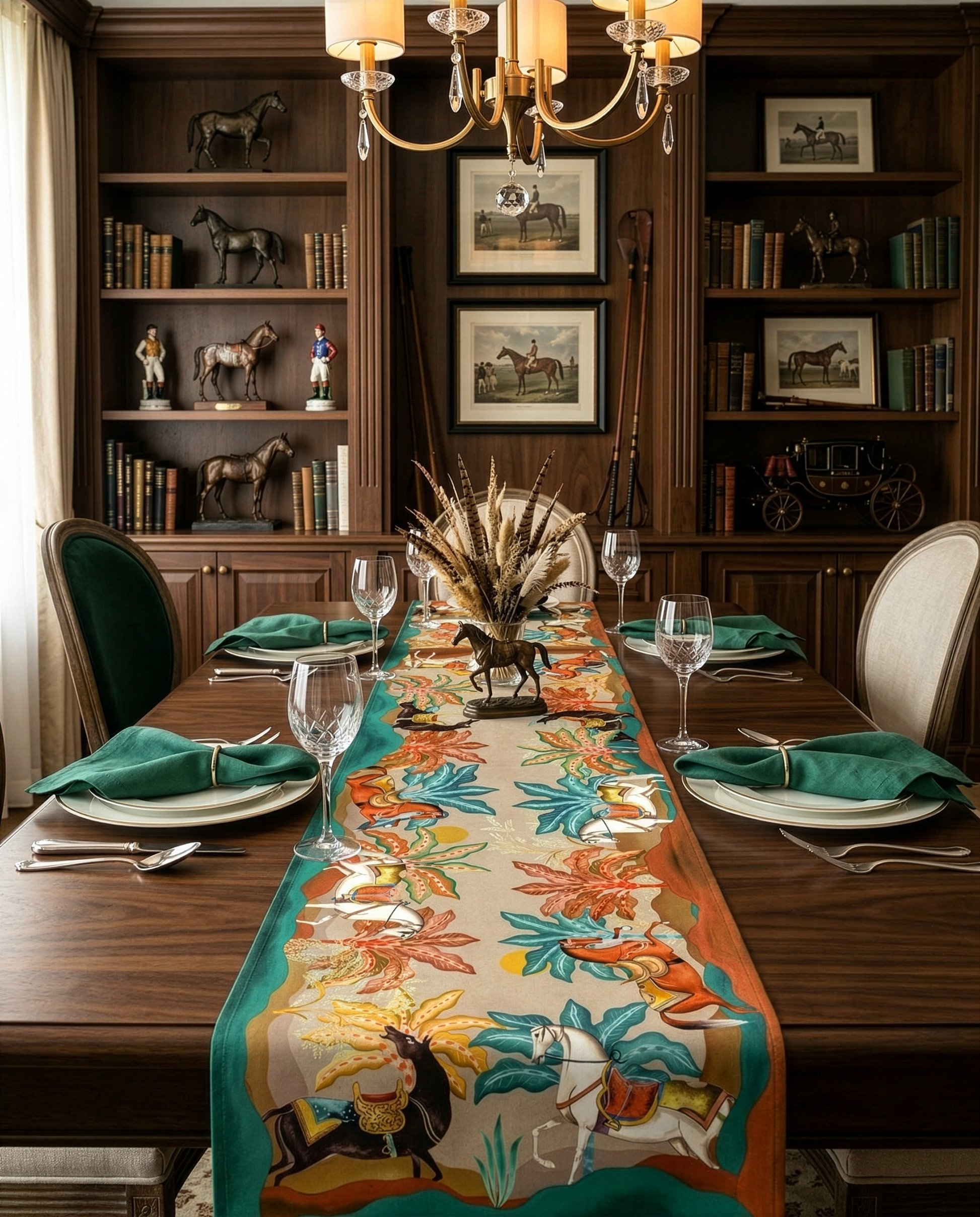 Equis Runner Premium Linen with equestrian-inspired graphic print