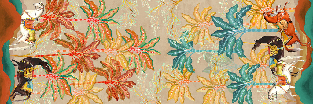 Equis Runner Premium Linen with equestrian-inspired graphic print, 50x150 cm