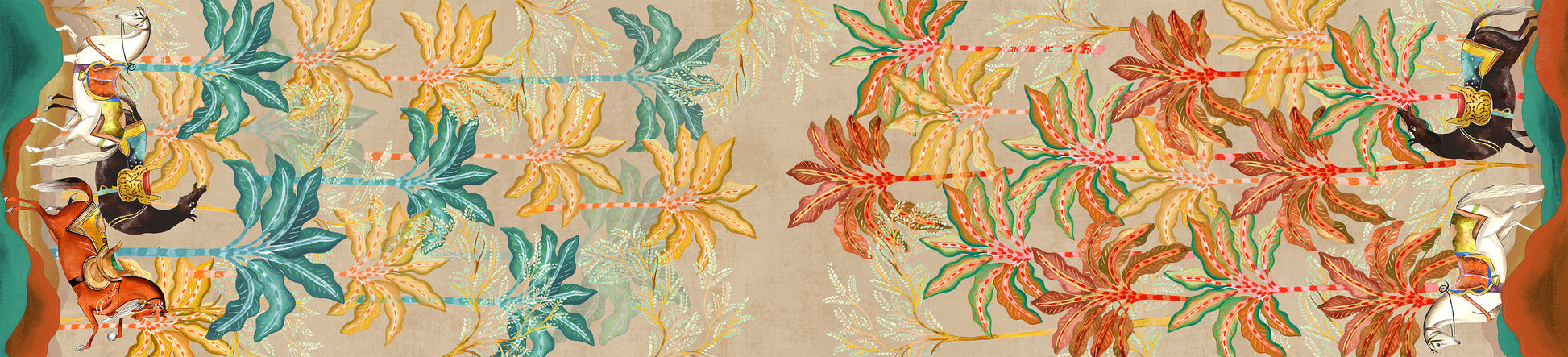 Equis Runner Premium Linen with equestrian-inspired graphic print, 50x220 cm