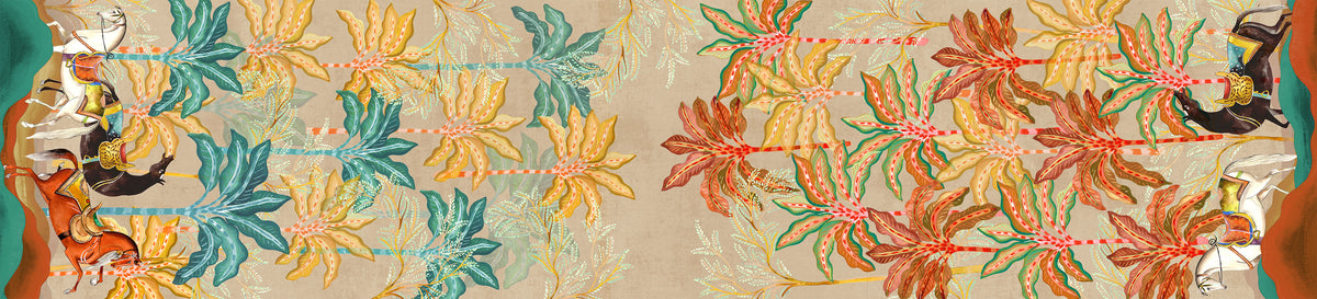 Equis Runner Premium Linen with equestrian-inspired graphic print, 50x220 cm