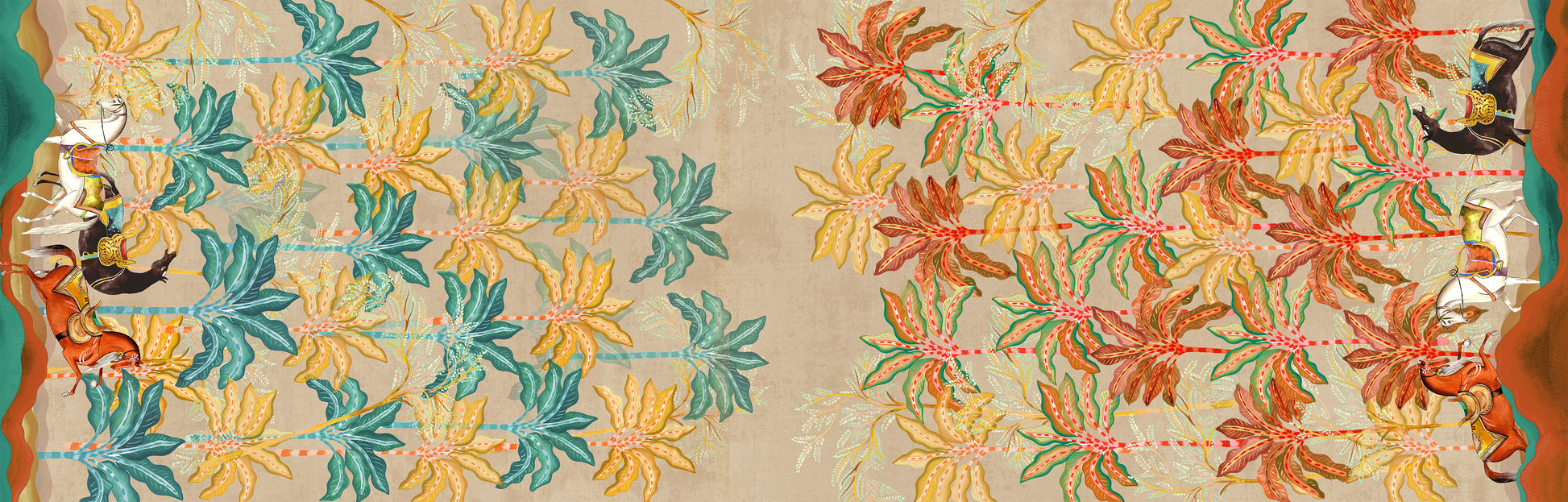 Equis Runner Premium Linen with equestrian-inspired graphic print, 80x250 cm