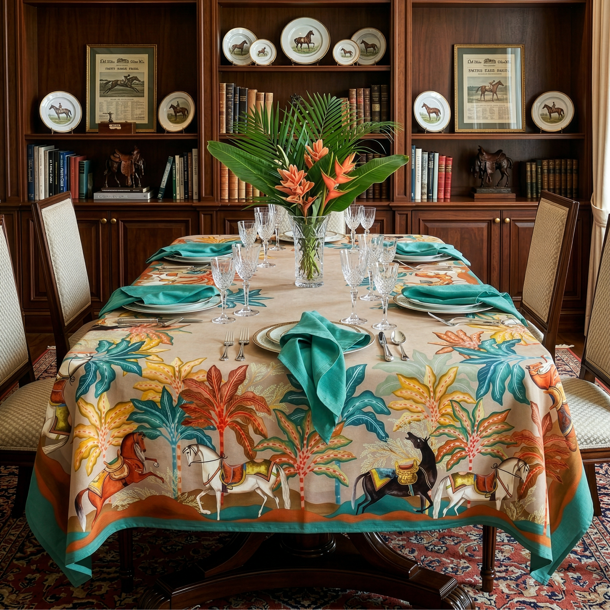Equis tablecloth premium linen in 180x320 cm with digitally printed decorative design