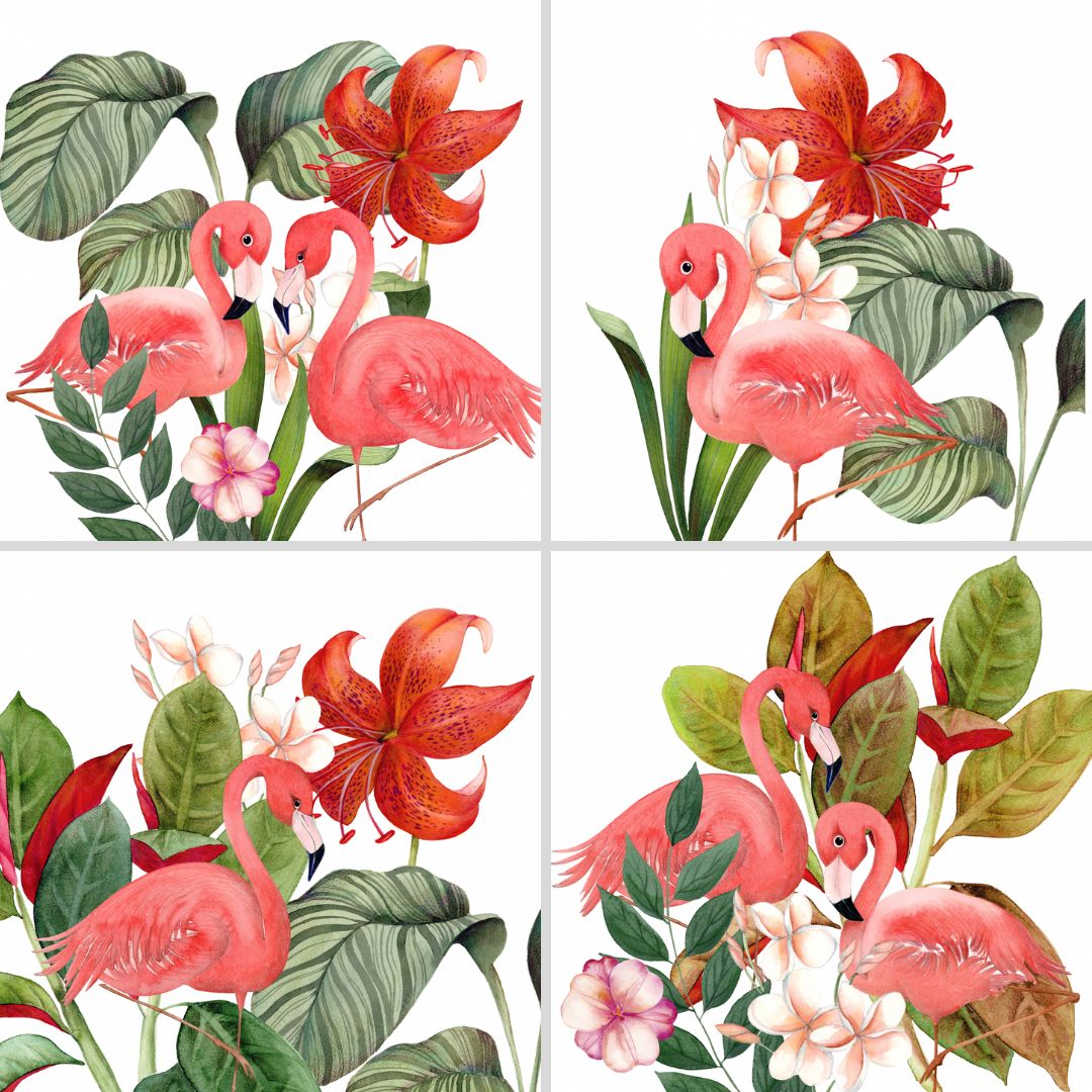 Set of 4 Napkins Satin Flamingos 100% Made in Italy The Napking