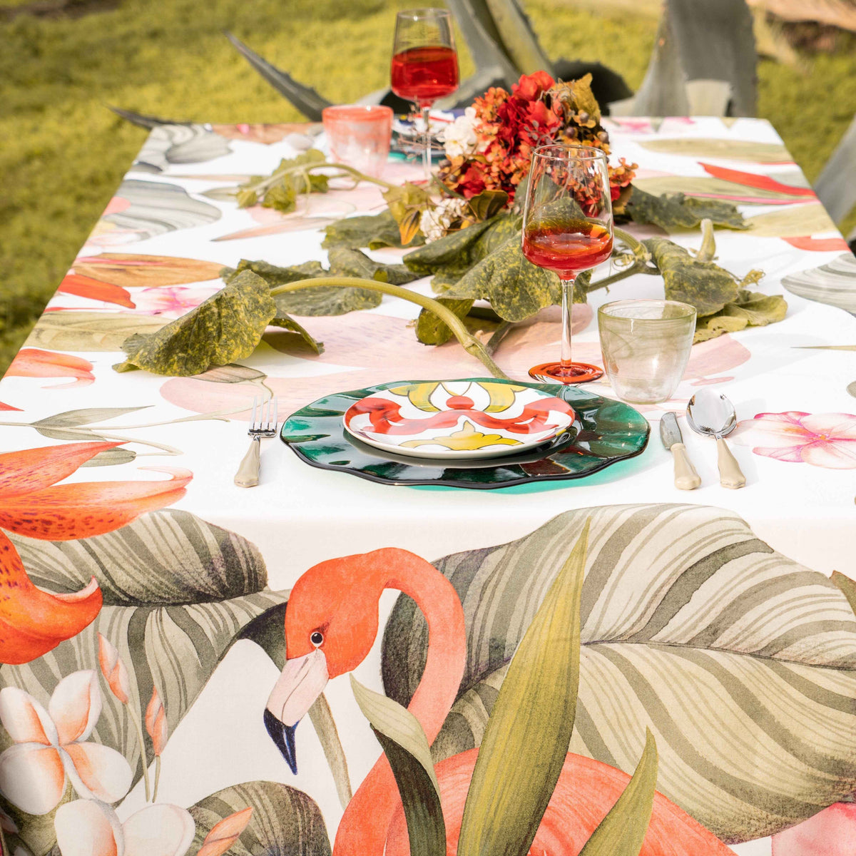 Nappe en satin « Flamingos » 100 % fabriquée en Italie