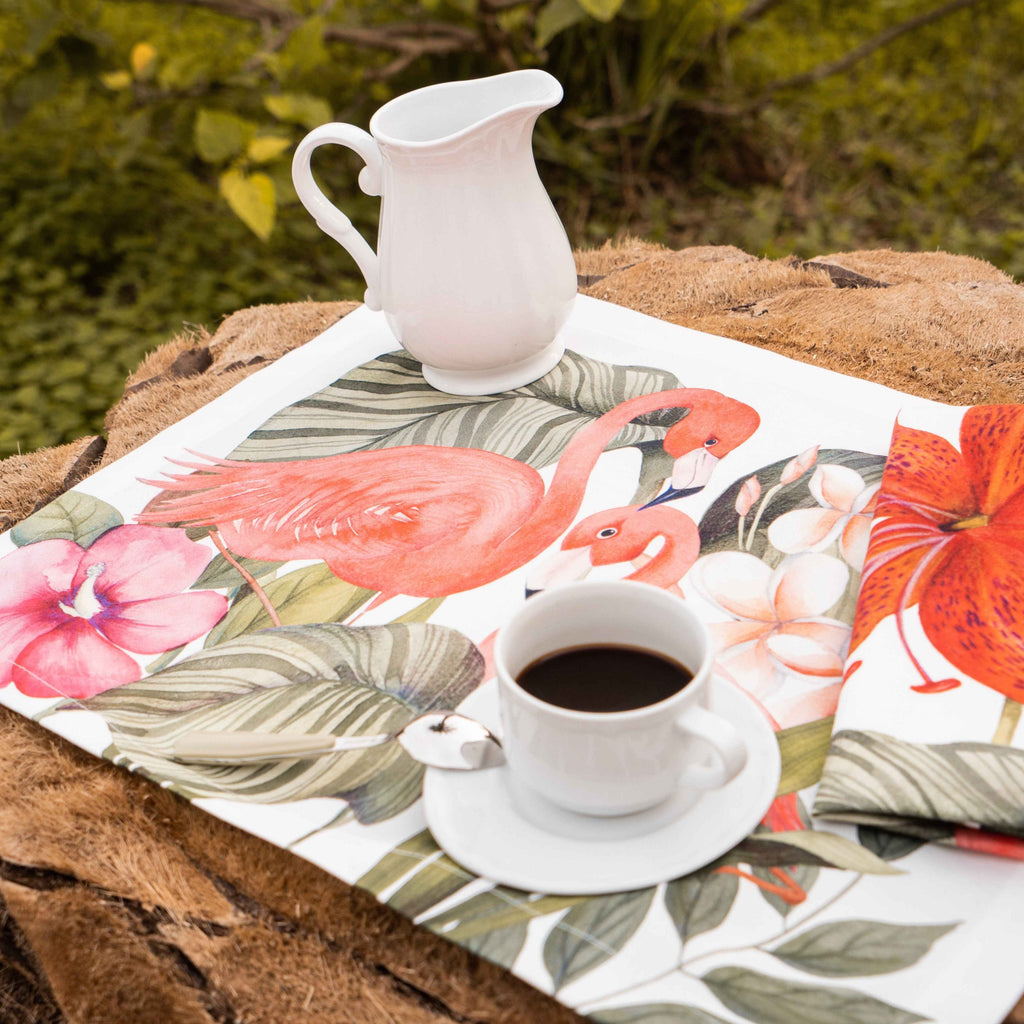 Set of 4 Placemats «Flamingos» Cotton Satin 100% Made in Italy
