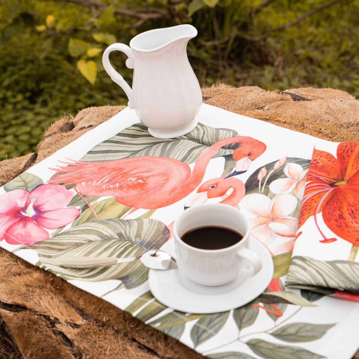 Set of 4 Placemats «Flamingos» Cotton Satin 100% Made in Italy
