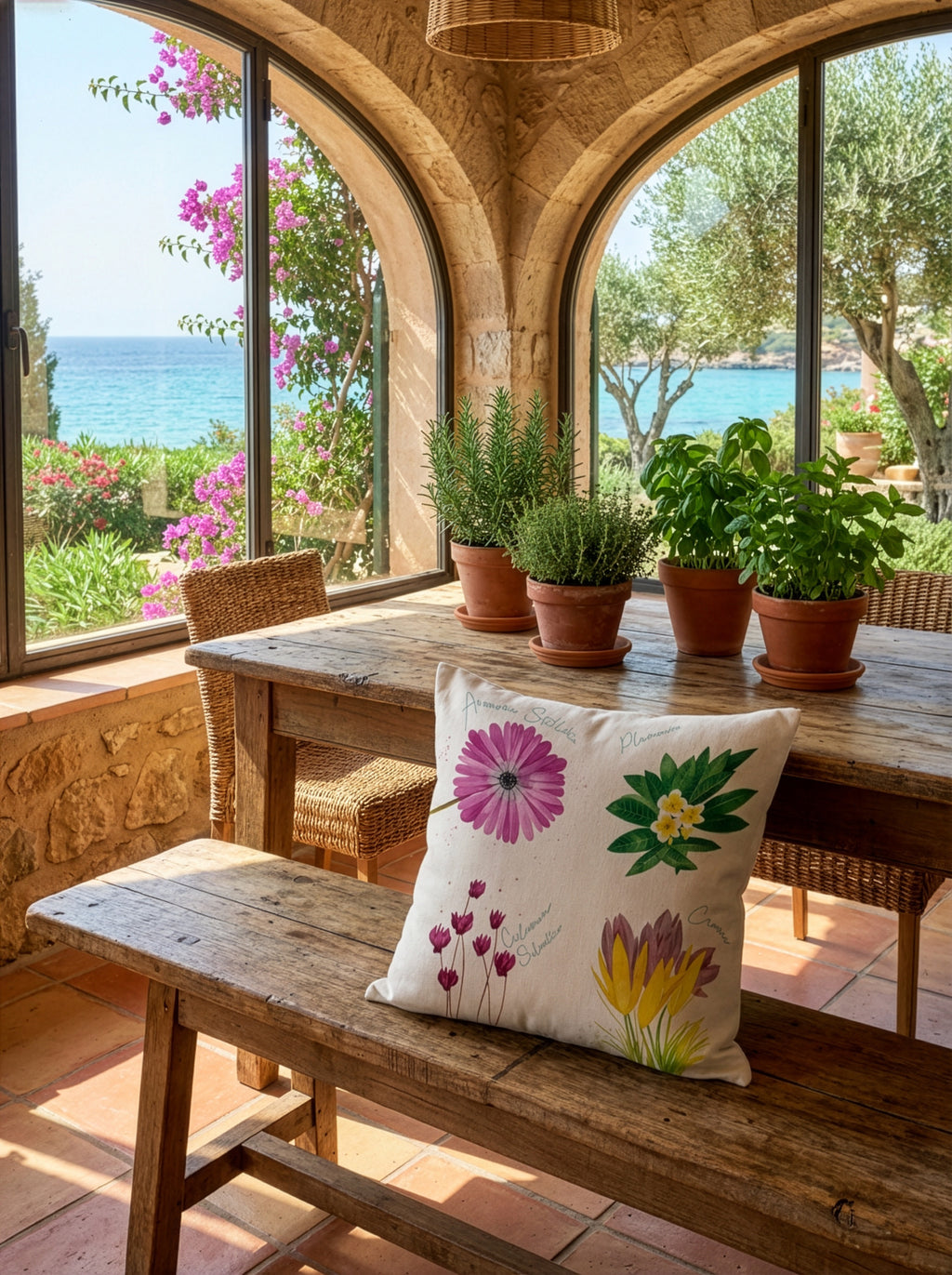 Linen Cushion Flora Rosa, 100% Made in Italy