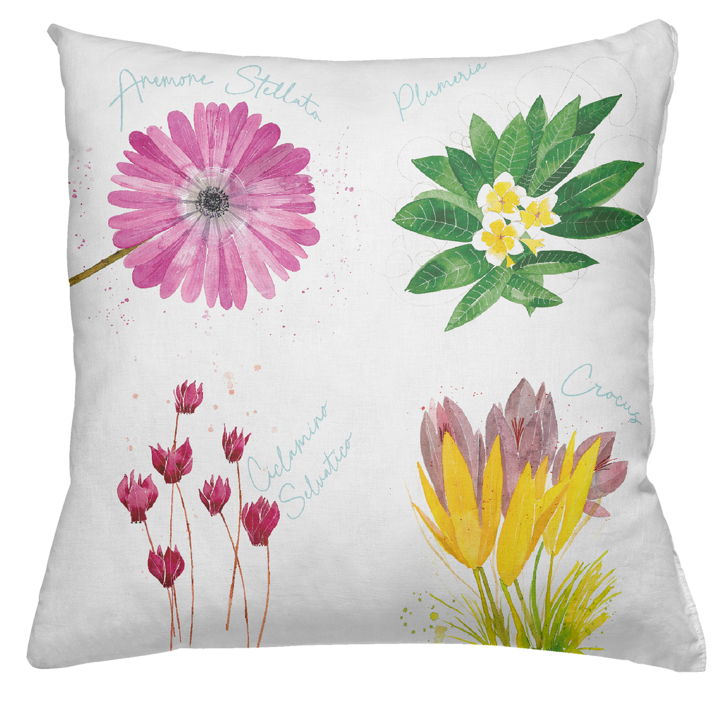 Linen Cushion Flora Rosa, 100% Made in Italy