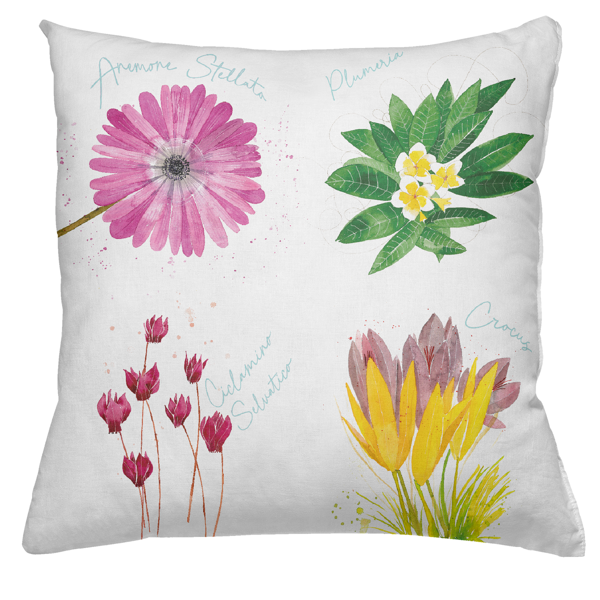 Coussin en lin Flora Rosa, 100 % fabriqué en Italie