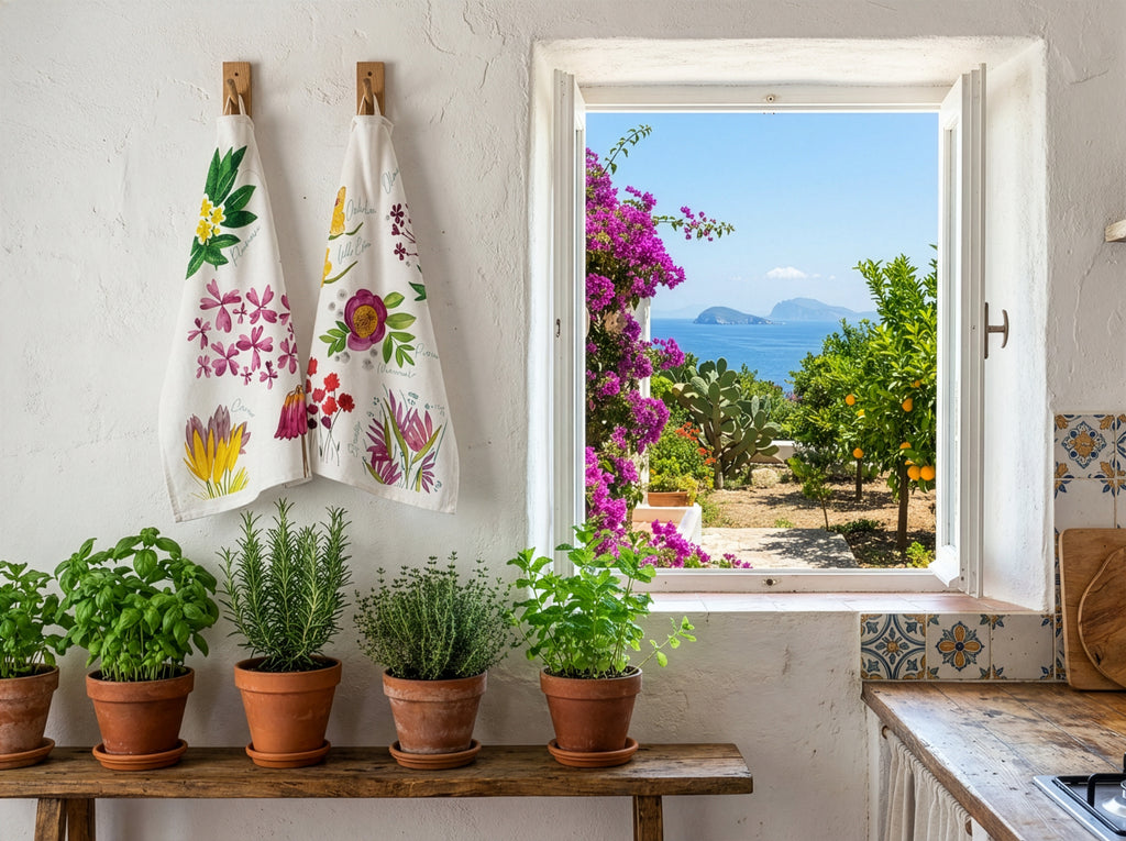 Kitchen Towels Flora Rosa, Premium Quality Linen