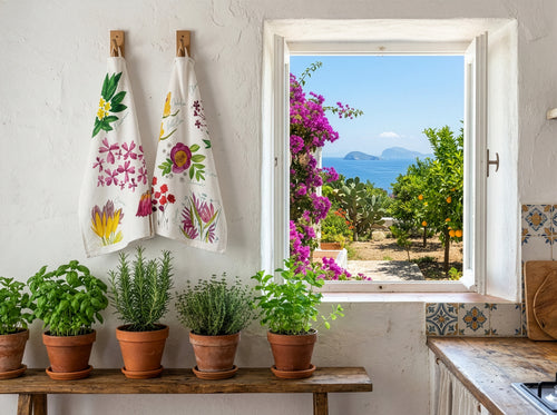 Küchentücher Flora Rosa, Leinen in Premium-Qualität