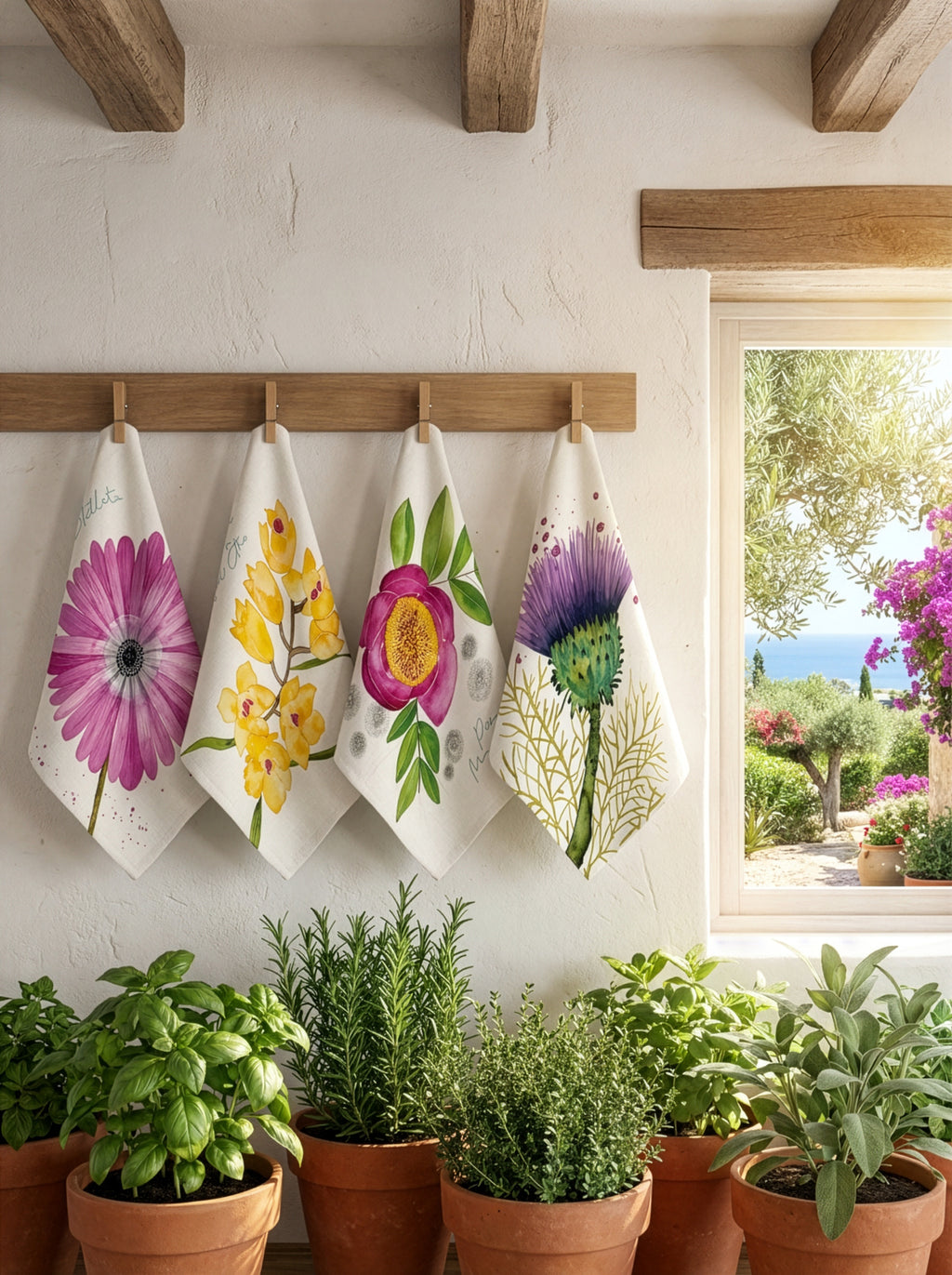 Set 4 Napkins Premium Linen Flora Rosa 100% Made in Italy