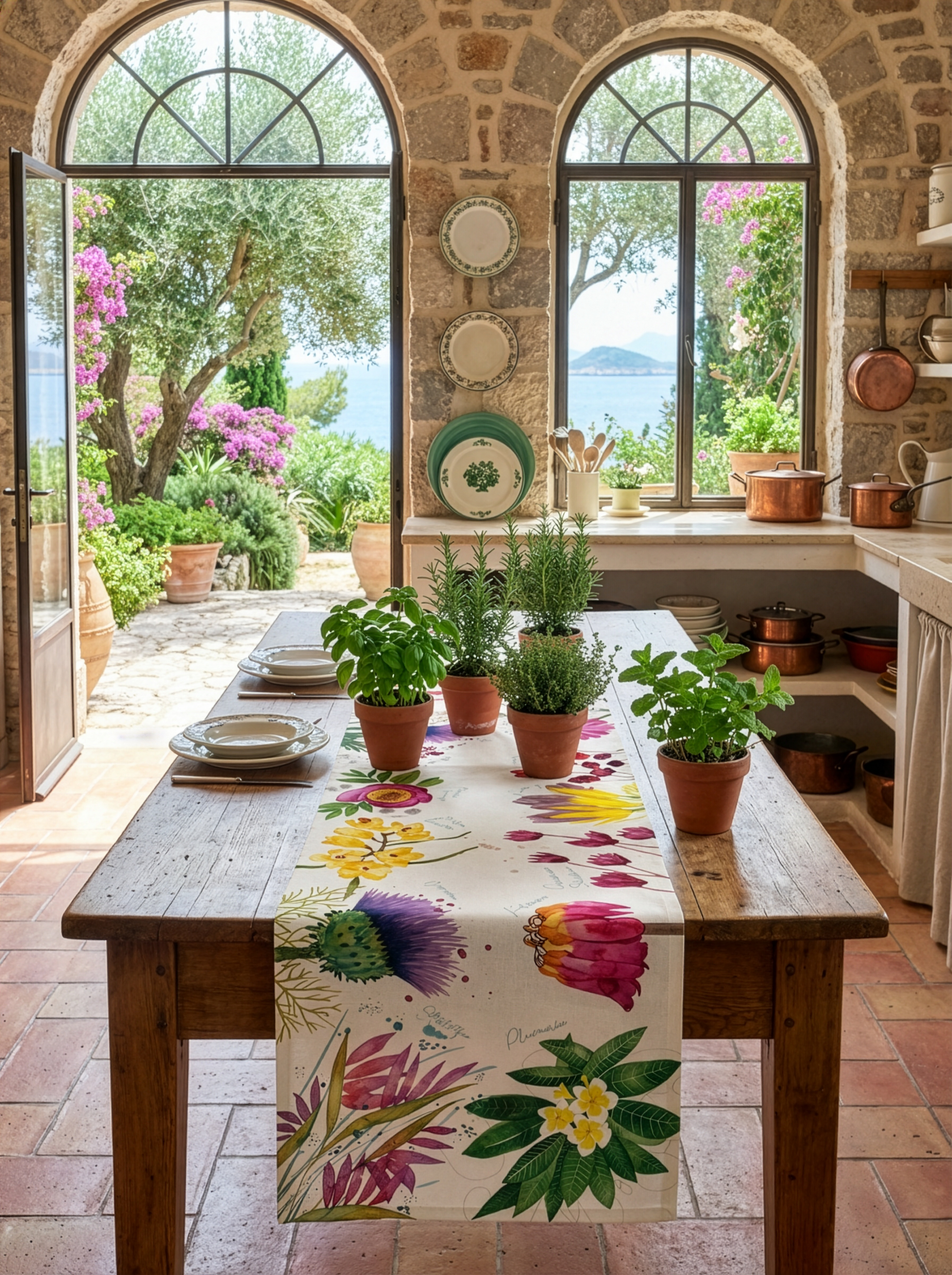 Premium Linen Runner Flora Rosa 100% Made in Italy