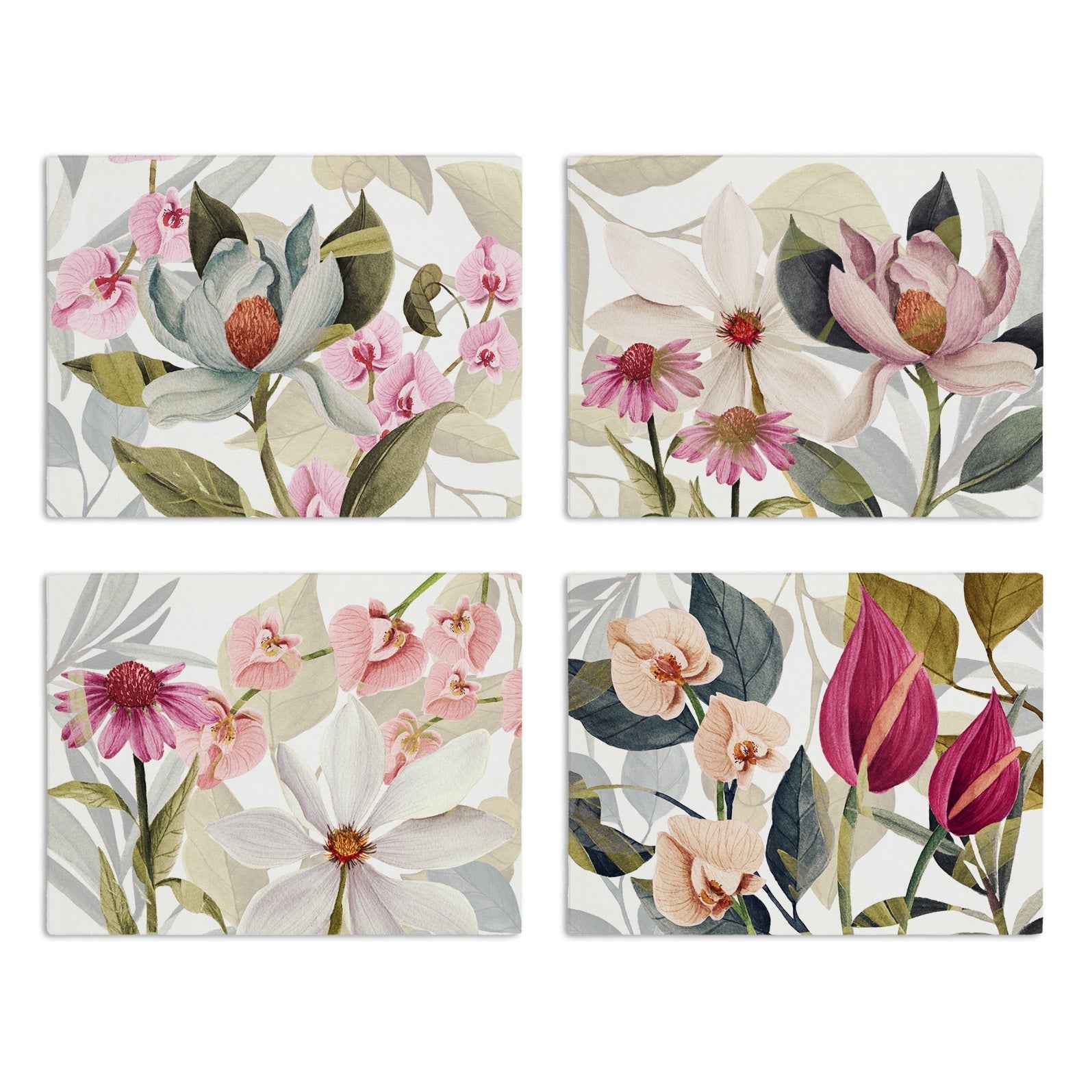 Set of 4 Placemats «Floralia» Cotton Satin 100% Made in Italy