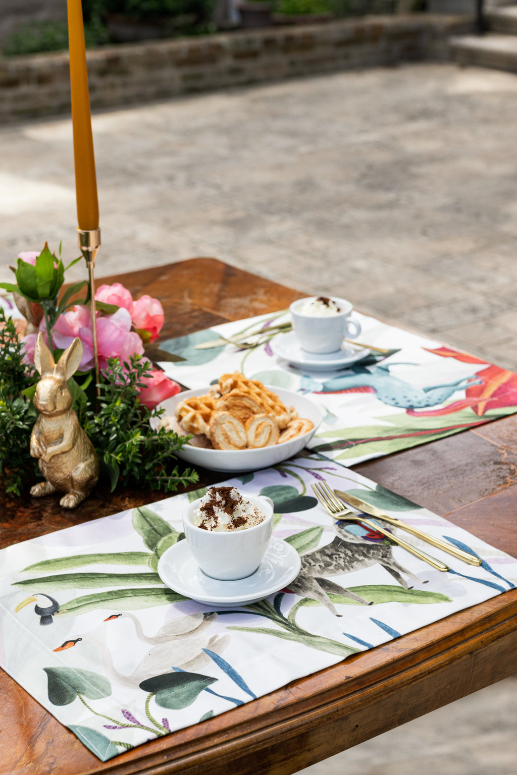 Set of 4 Placemats «Funky Animals» Cotton Satin 100% Made in Italy