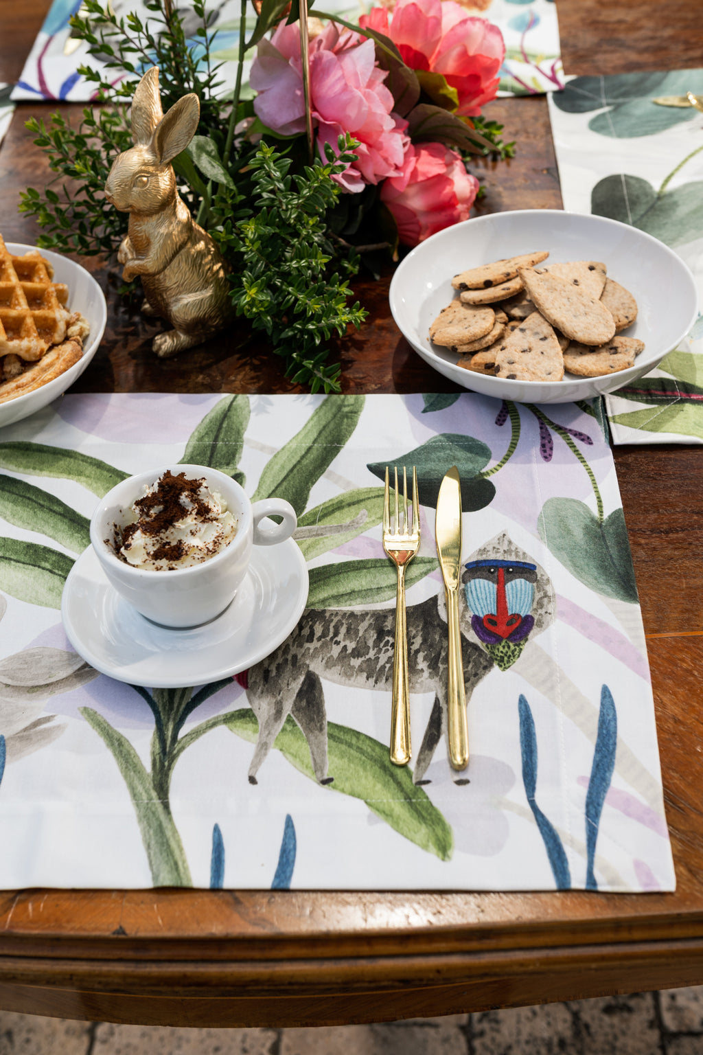 Set of 4 Placemats «Funky Animals» Cotton Satin 100% Made in Italy