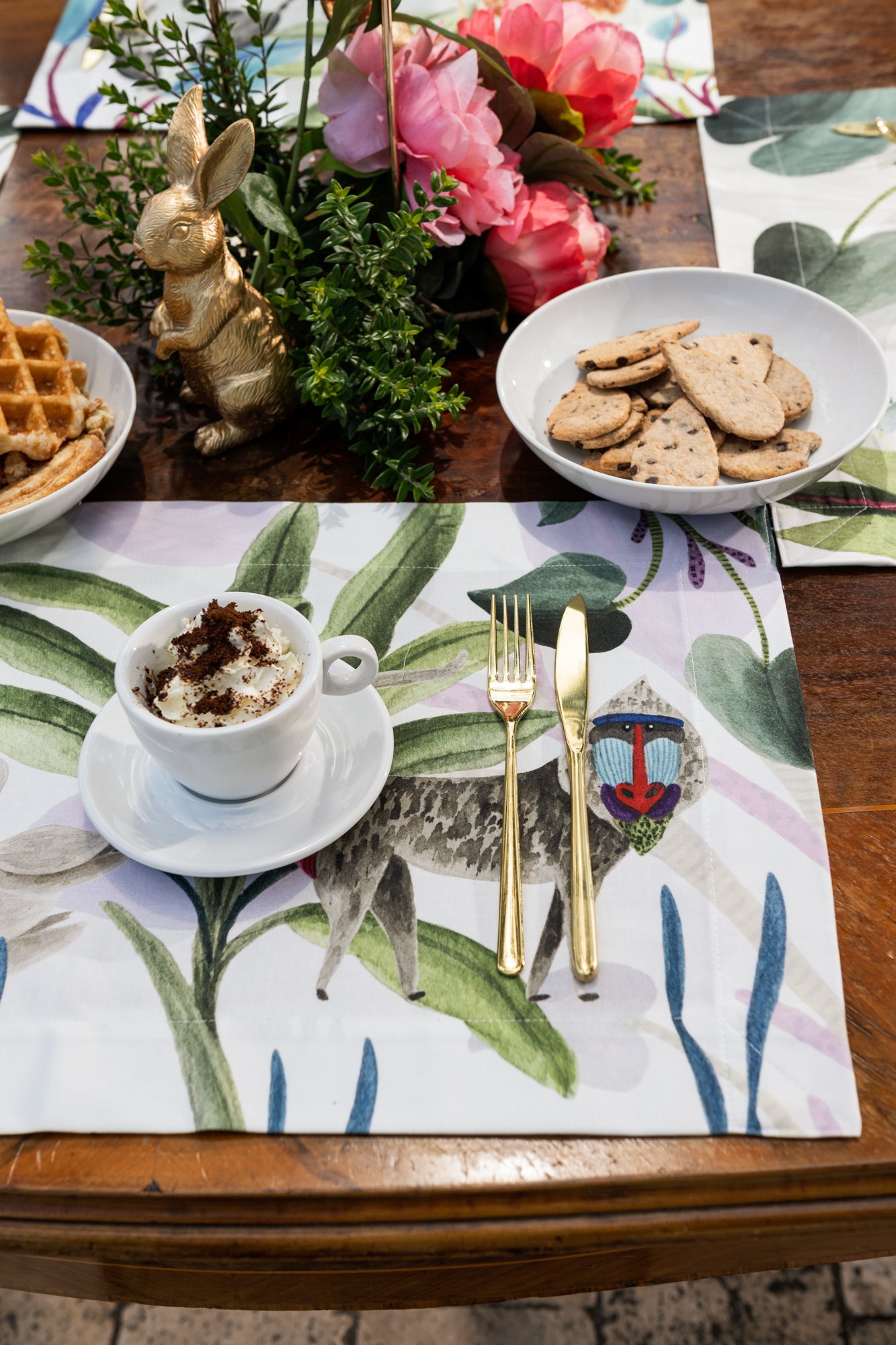 Set of 4 Placemats «Funky Animals» Cotton Satin 100% Made in Italy