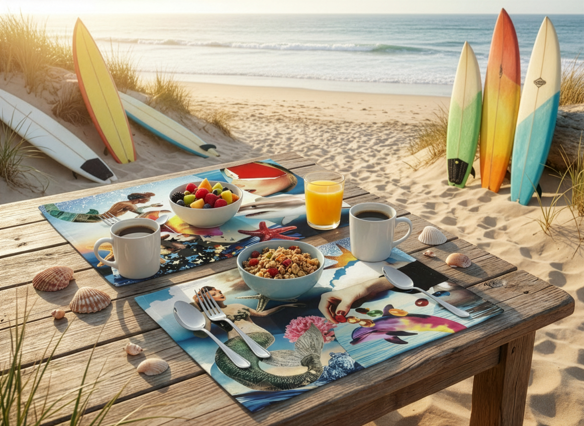 Set of 2 Placemats Set in Panama Cotton Glitter Blue