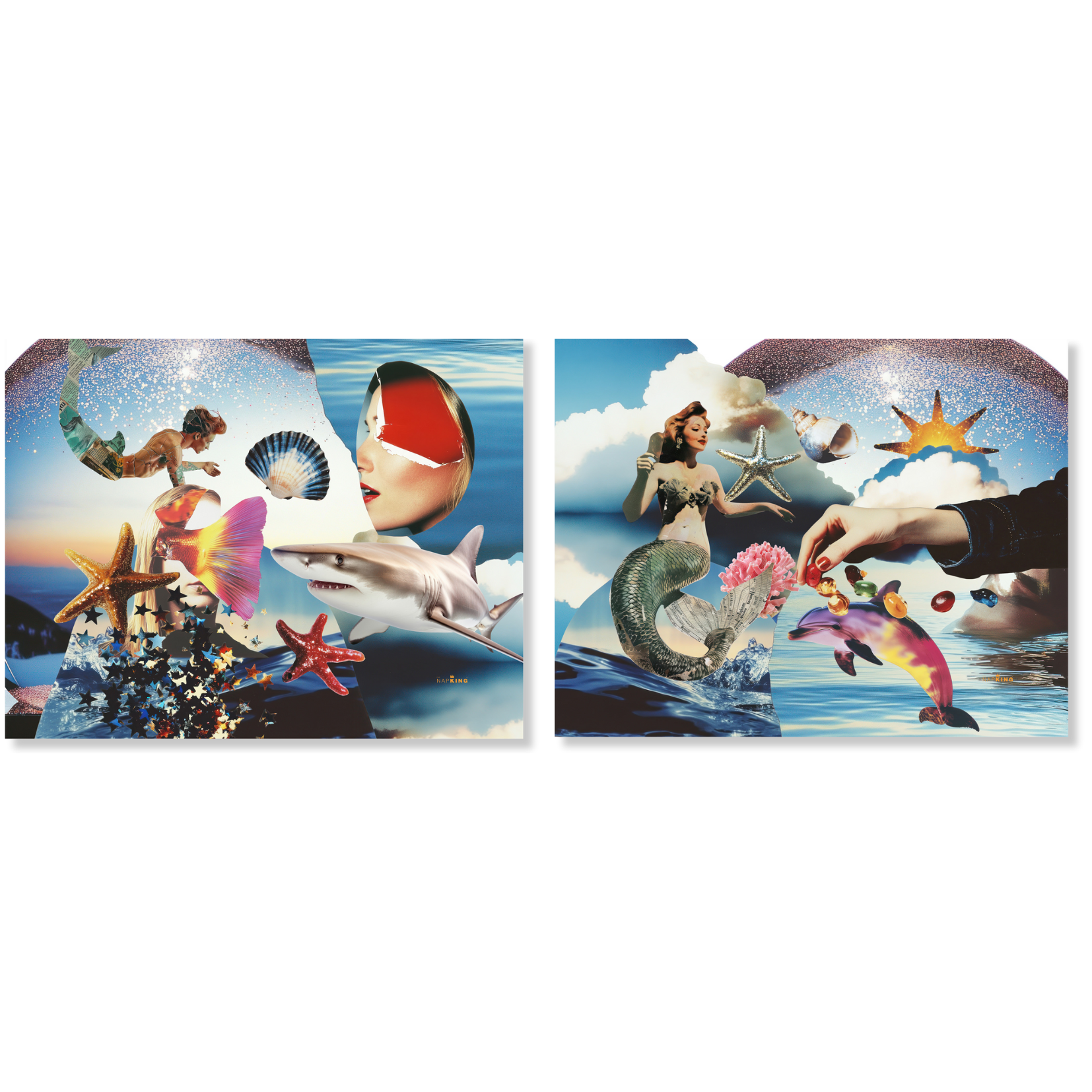 Set of 2 Placemats Set in Panama Cotton Glitter Blue