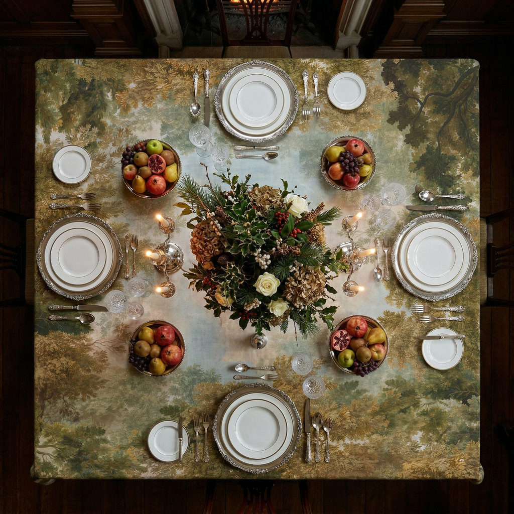 Goblin tablecloth premium linen in 180x360 cm with digitally printed decorative design