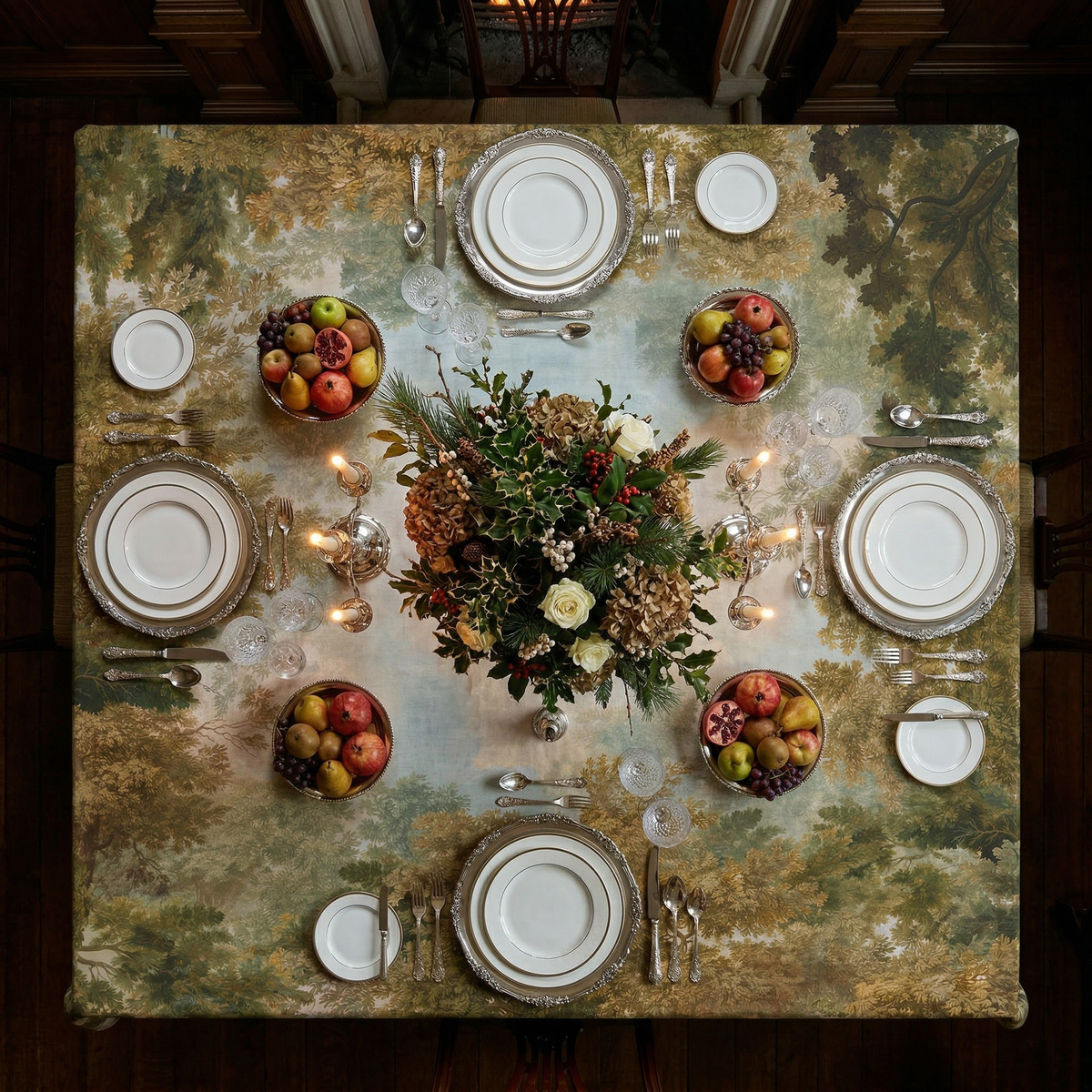 Goblin tablecloth premium linen in 180x360 cm with digitally printed decorative design