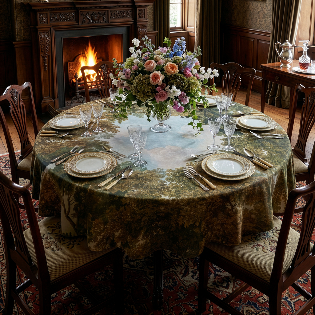 Goblin tablecloth premium linen with digitally printed decorative design
