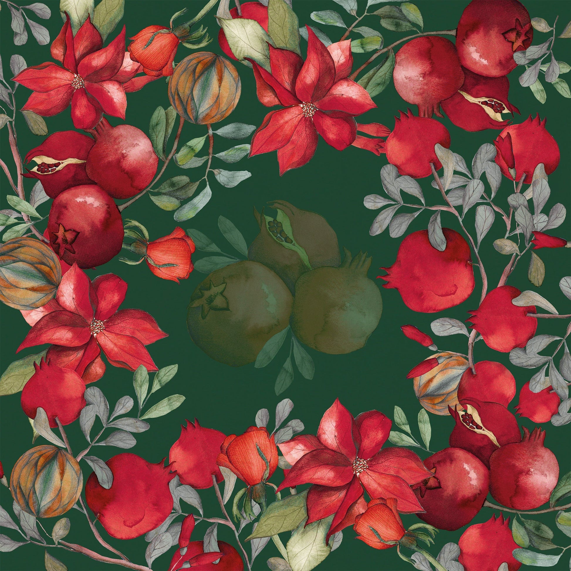 Satin Tablecloth «Grenade» Green Variant 100% Made in Italy The Napking