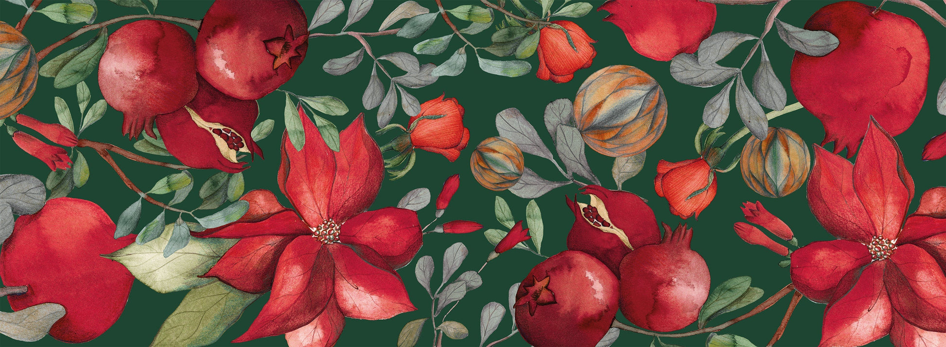 Cotton Satin Runner «Grenade» Green Variant 100% Made in Italy The Napking