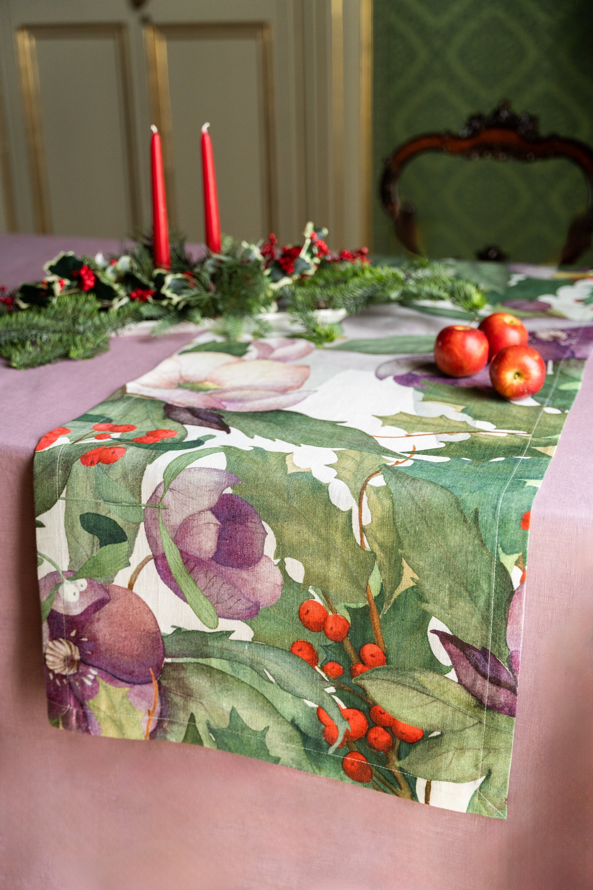 Pure Linen Runner Helleborus 100% Made in Italy The Napking