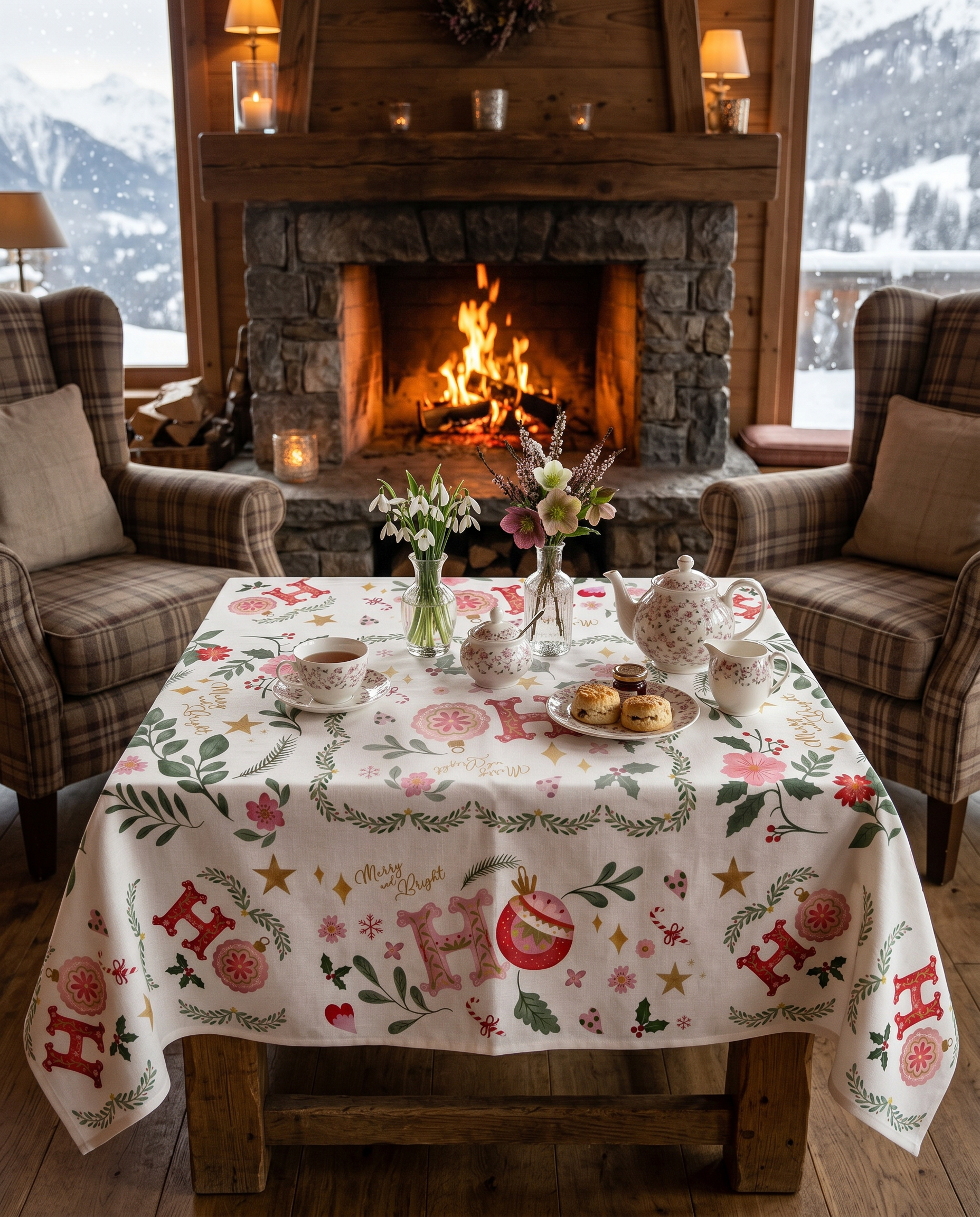 Ho Ho Ho tablecloth in mixed linen, 180x320 cm, Ho Ho Ho Christmas print