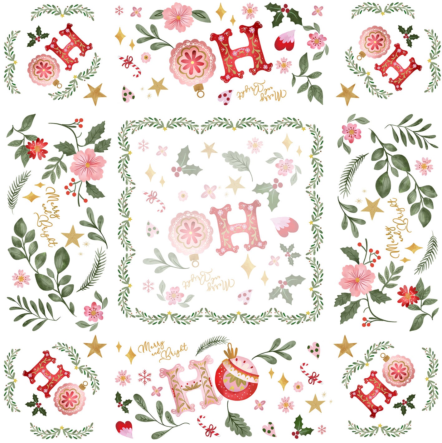 Ho Ho Ho tablecloth in mixed linen, 120x120 cm, Ho Ho Ho Christmas print