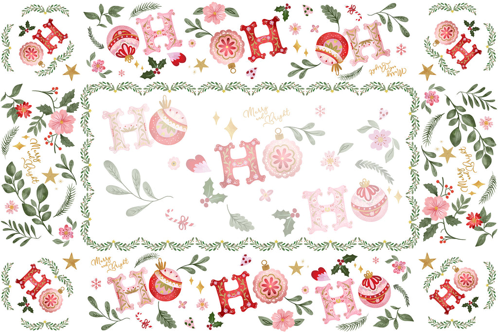 Ho Ho Ho tablecloth in mixed linen, 180x270 cm, Ho Ho Ho Christmas print