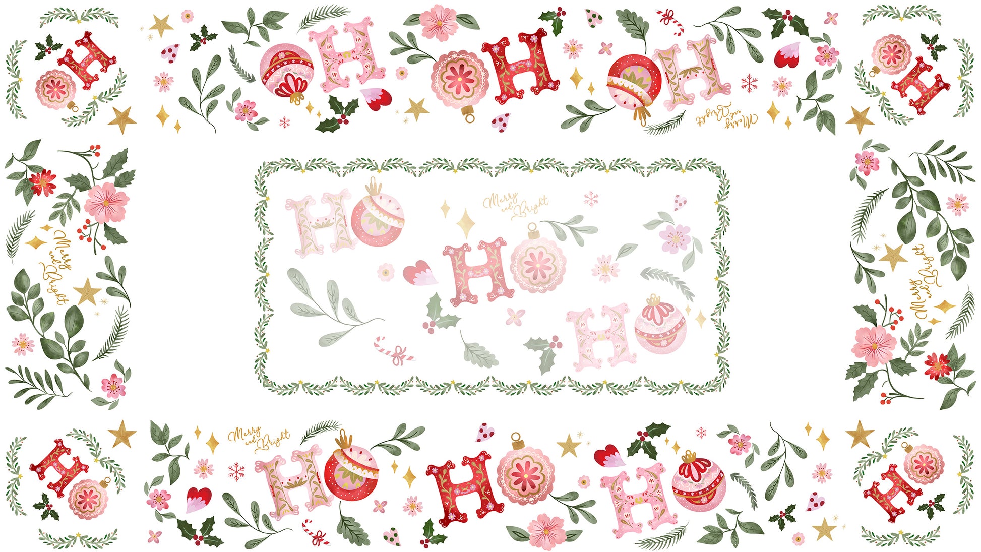 Ho Ho Ho tablecloth in mixed linen, 180x320 cm, Ho Ho Ho Christmas print