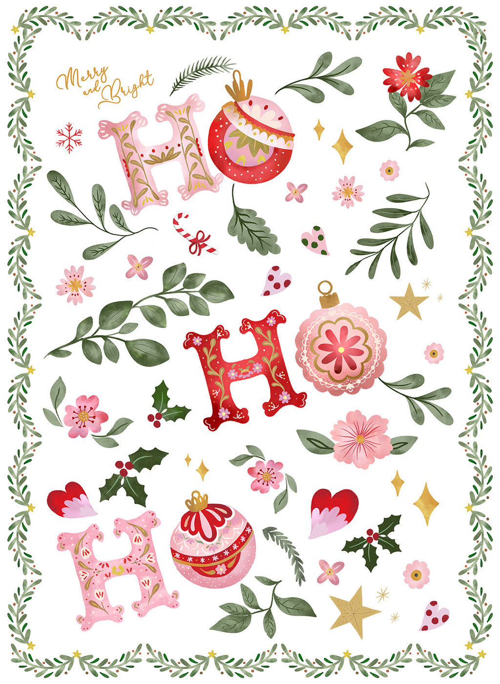 Ho Ho Ho kitchen towel variant 1 in mixed linen, Ho Ho Ho Christmas print