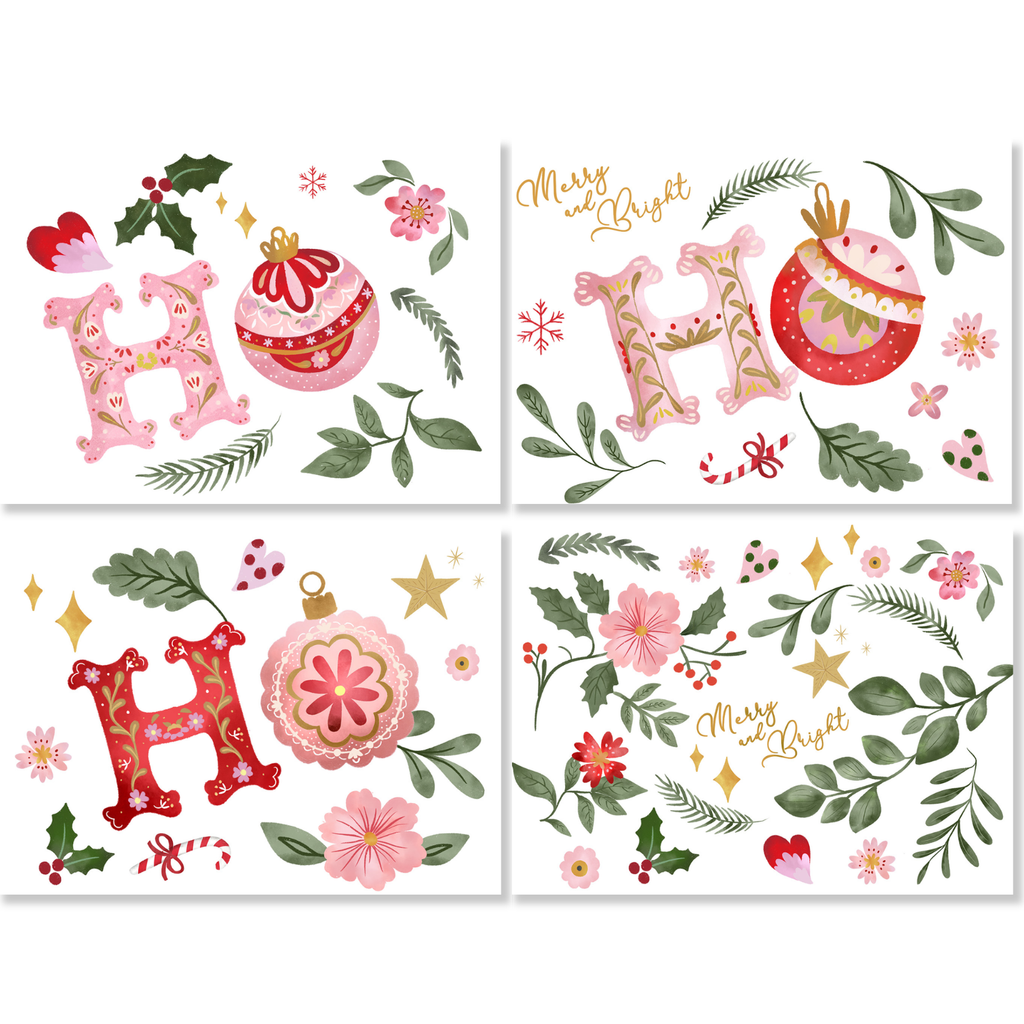 Ho Ho Ho set of 4 placemats in mixed linen, Ho Ho Ho Christmas print