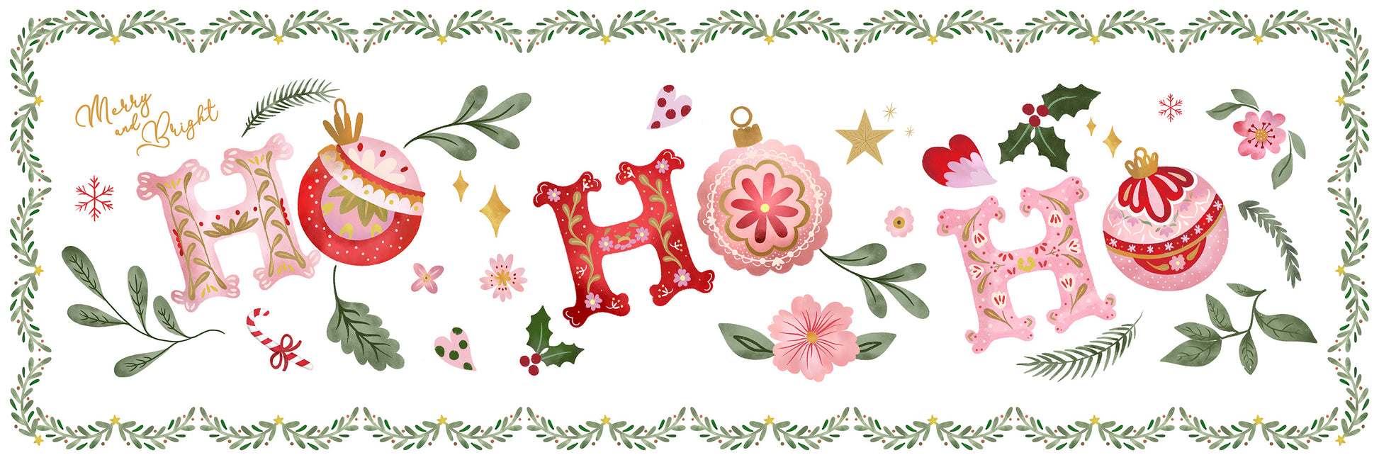 Ho Ho Ho runner in mixed linen, 50x150 cm, Ho Ho Ho Christmas print