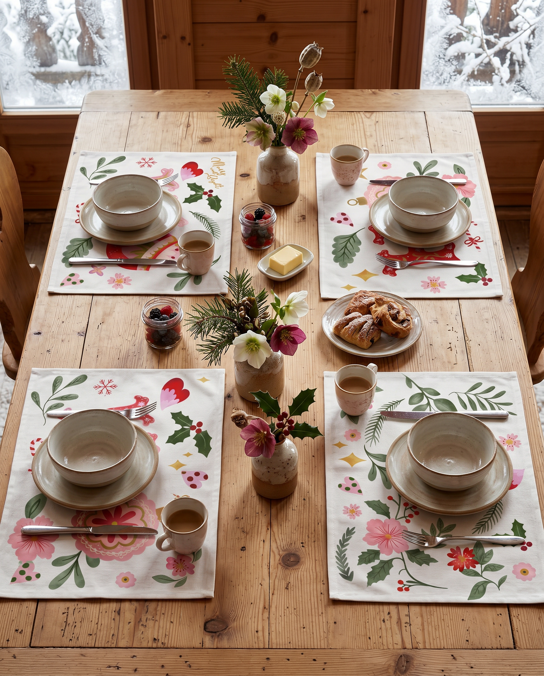 Ho Ho Ho set of 4 placemats in mixed linen, Ho Ho Ho Christmas print