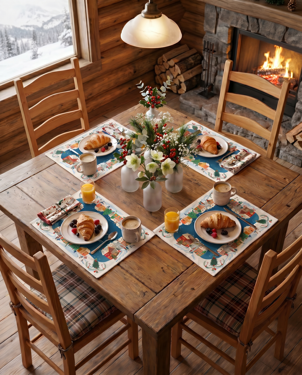 Happy Holidays set of 4 placemats in mixed linen, festive greeting print