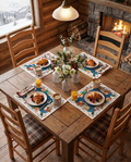 Happy Holidays set of 4 placemats in mixed linen, festive greeting print