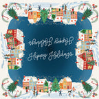 Happy Holidays tablecloth in mixed linen, 180x270 cm, festive greeting print