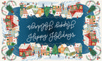 Happy Holidays tablecloth in mixed linen, 180x180 cm, festive greeting print