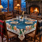 Happy Holidays tablecloth in mixed linen, 150x250 cm, festive greeting print