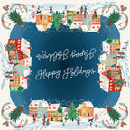 Happy Holidays tablecloth in mixed linen, 120x120 cm, festive greeting print