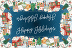 Happy Holidays tablecloth in mixed linen, 180x270 cm, festive greeting print