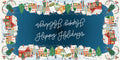 Happy Holidays tablecloth in mixed linen, 180x360 cm, festive greeting print