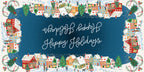 Happy Holidays tablecloth in mixed linen, 180x360 cm, festive greeting print