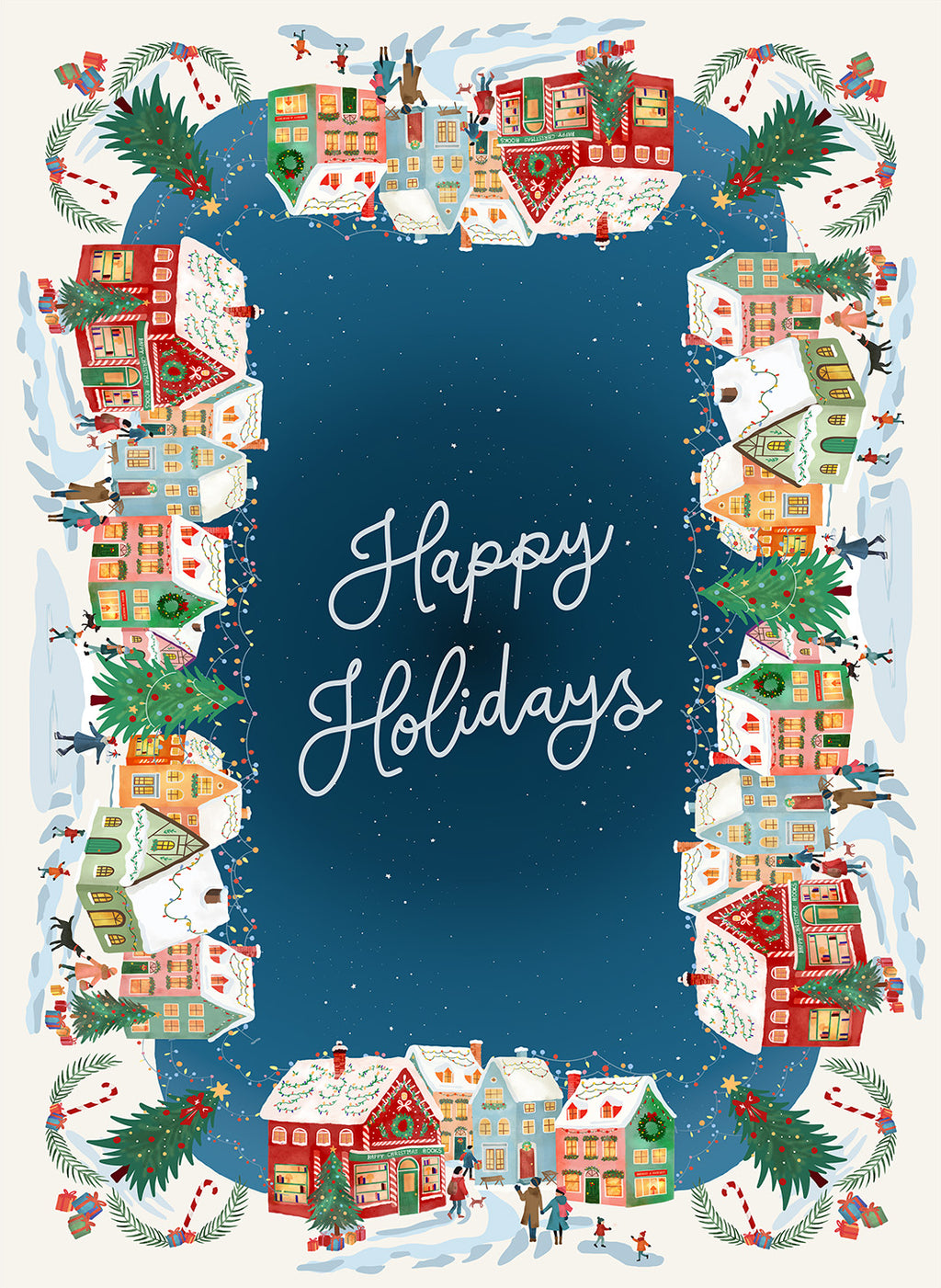 Happy Holidays kitchen towel variant 1 in mixed linen, festive greeting print