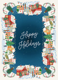 Happy Holidays kitchen towel variant 1 in mixed linen, festive greeting print